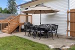Gas Grill and Outdoor Dining for 6 and newly added umbrella over table